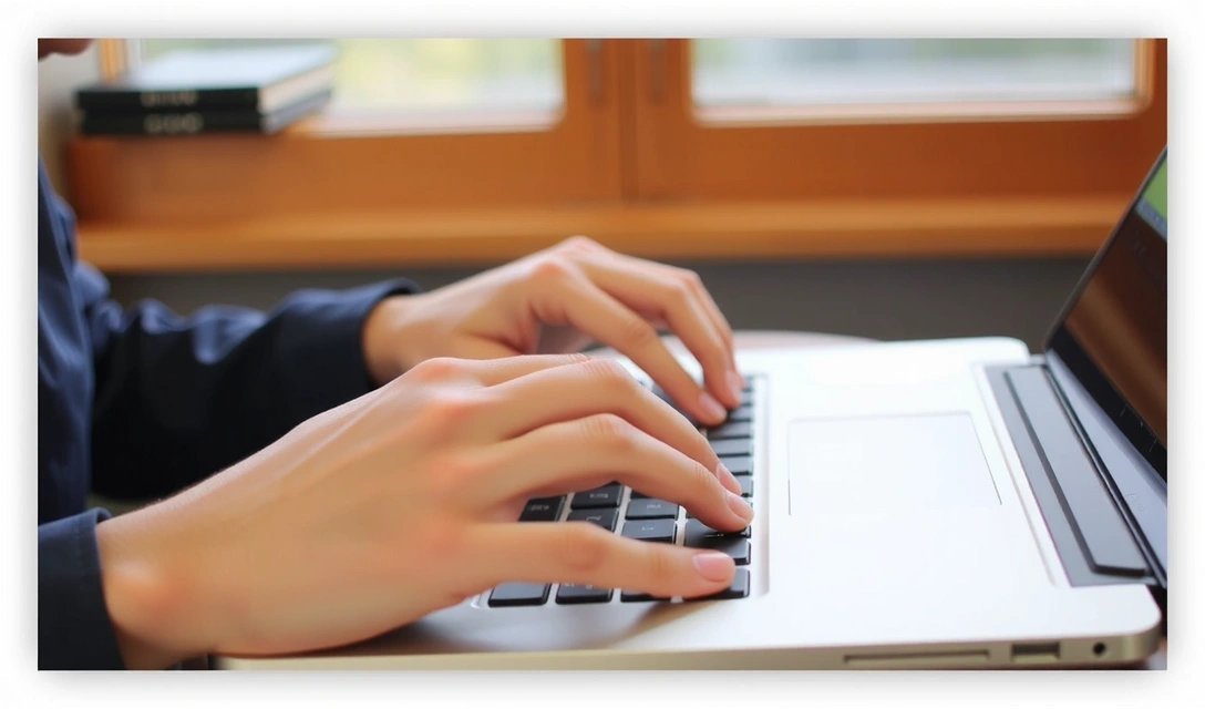 Osoba píšící na klávesnici, symbolizující tvorbu obsahu