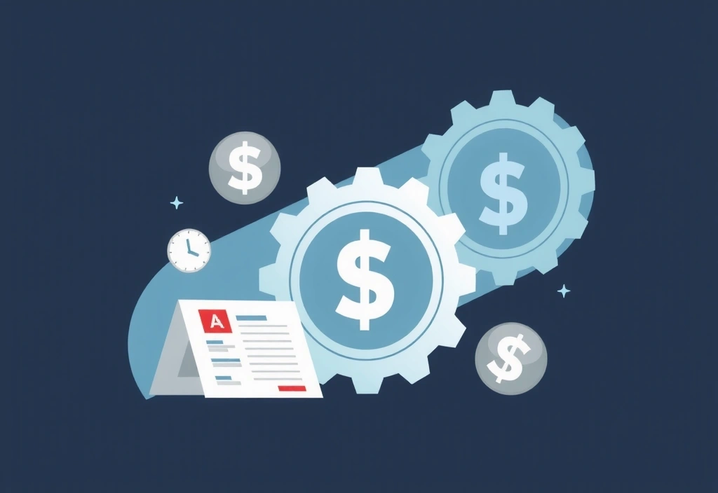 Ilustrace transparentní cenové politiky s ikonami peněz a smluv