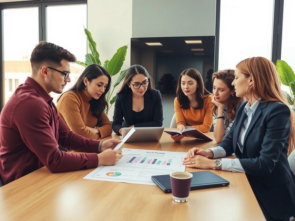 Ilustrace profesionálního týmu diskutujícího strategii