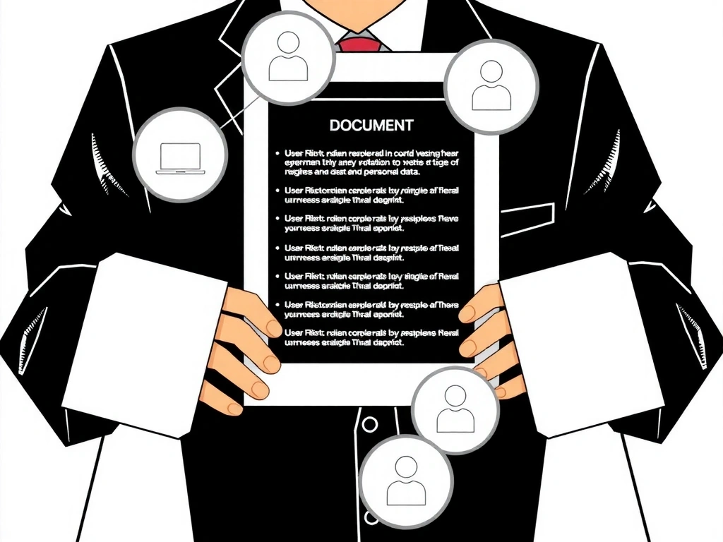 Ruce držící dokument s ikonami práv a kontroly